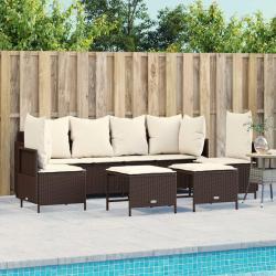 Salon de jardin avec coussins 5 pcs marron r&eacute;sine tress&eacute;e alsavelo