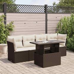 Salon de jardin avec coussins 5 pcs marron r&eacute;sine tress&eacute;e alsavelo