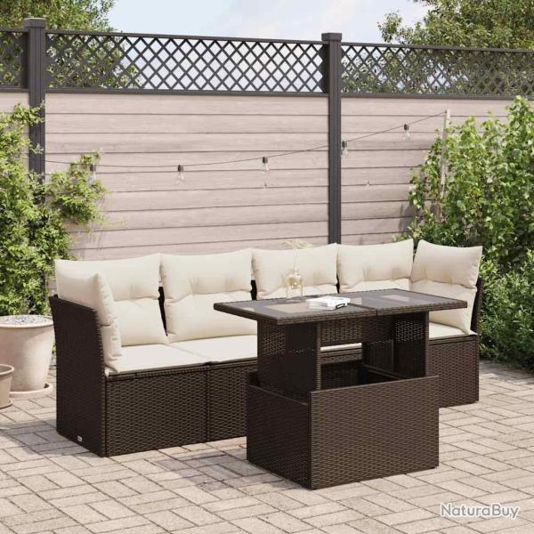 Salon de jardin avec coussins 5 pcs marron r�sine tress�e
