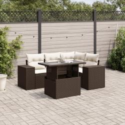 Salon de jardin avec coussins 5 pcs marron r&eacute;sine tress&eacute;e alsavelo
