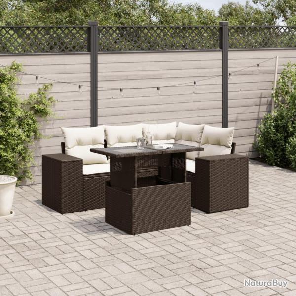Salon de jardin avec coussins 5 pcs marron r�sine tress�e