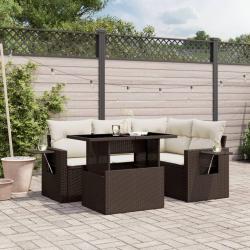 Salon de jardin avec coussins 5 pcs marron r&eacute;sine tress&eacute;e