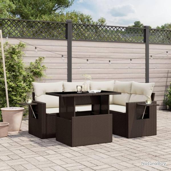 Salon de jardin avec coussins 5 pcs marron r�sine tress�e alsavelo