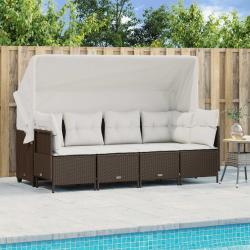 Salon de jardin avec coussins 5 pcs marron r&eacute;sine tress&eacute;e