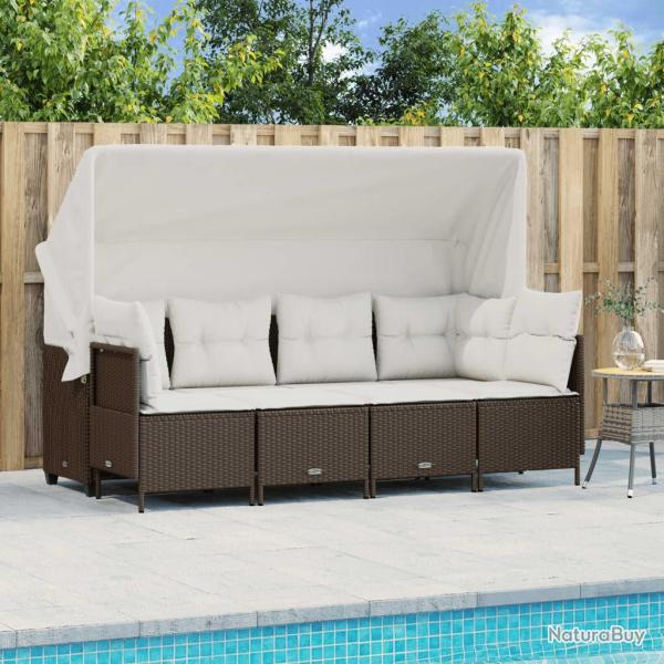 Salon de jardin avec coussins 5 pcs marron r�sine tress�e