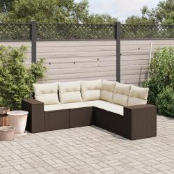 Salon de jardin avec coussins 5 pcs marron r&eacute;sine tress&eacute;e