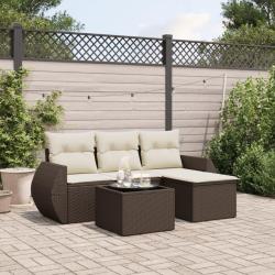 Salon de jardin avec coussins 5 pcs marron r&eacute;sine tress&eacute;e alsavelo