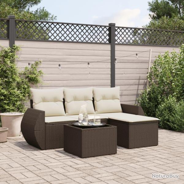 Salon de jardin avec coussins 5 pcs marron rsine tresse alsavelo