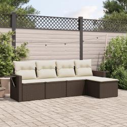 Salon de jardin avec coussins 5 pcs marron r&eacute;sine tress&eacute;e alsavelo