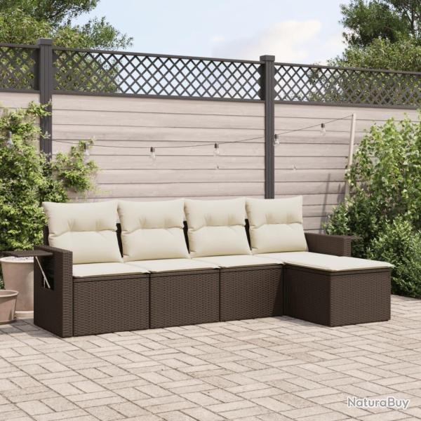 Salon de jardin avec coussins 5 pcs marron r�sine tress�e