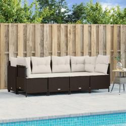 Salon de jardin avec coussins 5 pcs marron r&eacute;sine tress&eacute;e