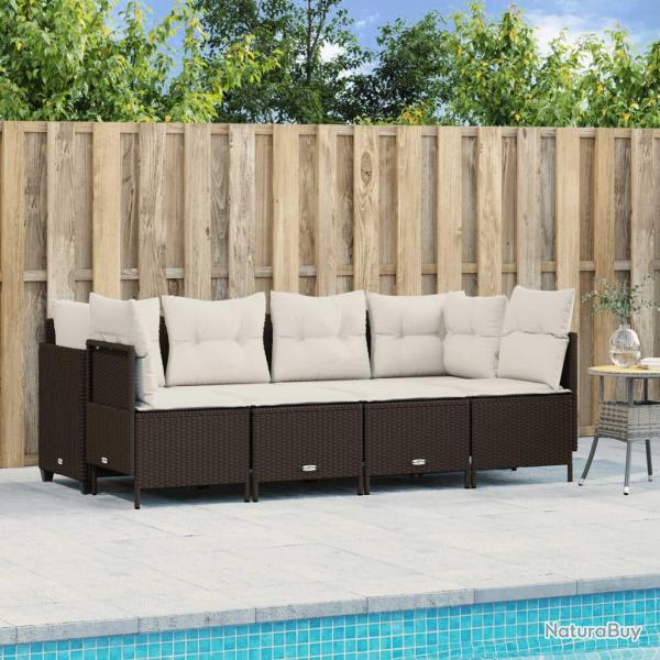 Salon de jardin avec coussins 5 pcs marron r�sine tress�e