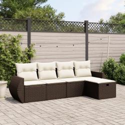 Salon de jardin avec coussins 5 pcs marron r&eacute;sine tress&eacute;e alsavelo