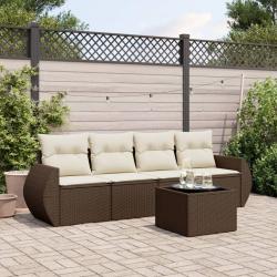 Salon de jardin avec coussins 5 pcs marron r&eacute;sine tress&eacute;e alsavelo