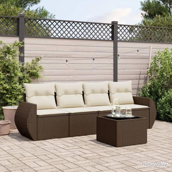 Salon de jardin avec coussins 5 pcs marron r�sine tress�e