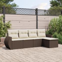 Salon de jardin avec coussins 5 pcs marron r&eacute;sine tress&eacute;e