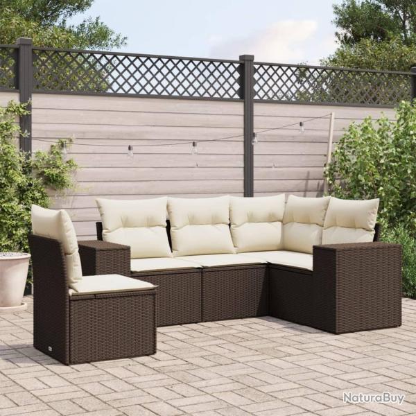 Salon de jardin avec coussins 5 pcs marron r�sine tress�e