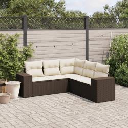 Salon de jardin avec coussins 5 pcs marron r&eacute;sine tress&eacute;e alsavelo