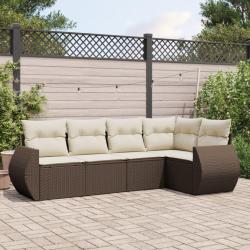 Salon de jardin avec coussins 5 pcs marron r&eacute;sine tress&eacute;e alsavelo