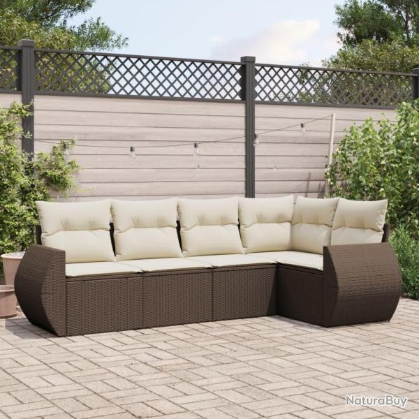 Salon de jardin avec coussins 5 pcs marron r�sine tress�e alsavelo