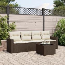Salon de jardin avec coussins 5 pcs marron r&eacute;sine tress&eacute;e alsavelo