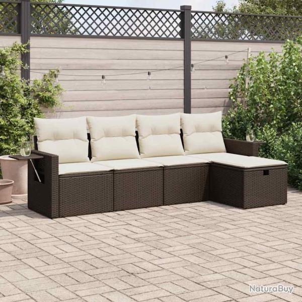 Salon de jardin avec coussins 5 pcs marron r�sine tress�e alsavelo