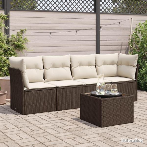 Salon de jardin avec coussins 5 pcs marron r�sine tress�e