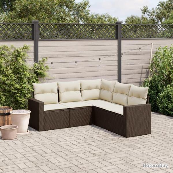 Salon de jardin avec coussins 5 pcs marron r�sine tress�e alsavelo