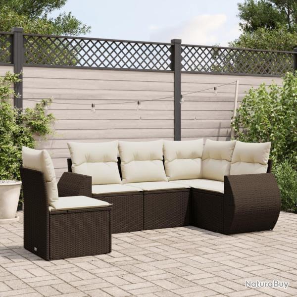 Salon de jardin avec coussins 5 pcs marron r�sine tress�e