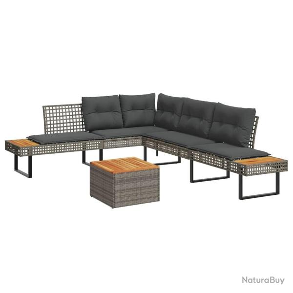 Salon de jardin avec coussins 5 pcs gris r�sine tress�e acacia