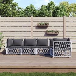 Salon de jardin avec coussins 5 pcs blanc acier