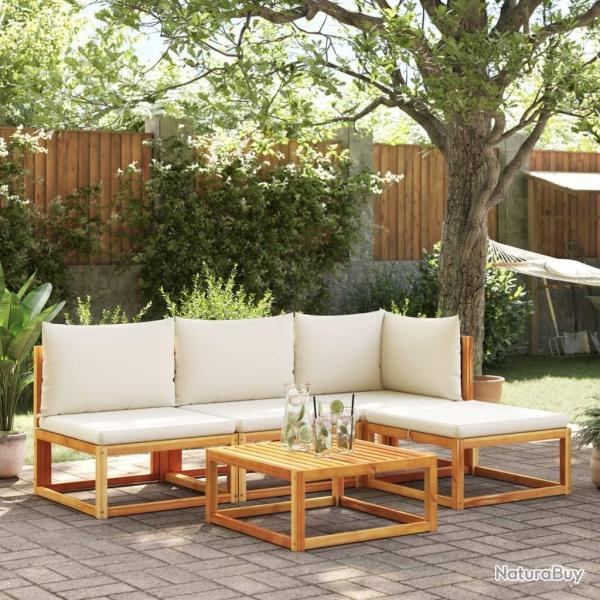 Salon de jardin avec coussins 5 pcs Bois d'acacia solide alsavelo