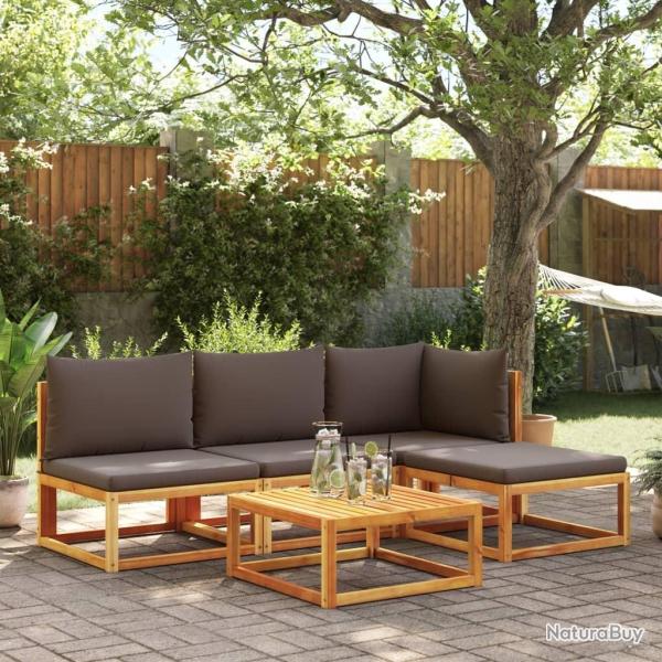 Salon de jardin avec coussins 5 pcs Bois d'acacia solide alsavelo