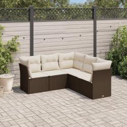 Salon de jardin avec coussins 5 pcs marron r&eacute;sine tress&eacute;e