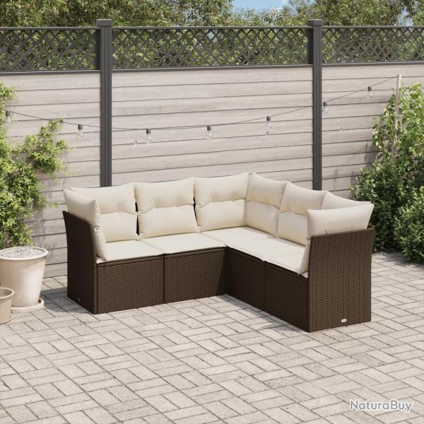 Salon de jardin avec coussins 5 pcs marron r�sine tress�e