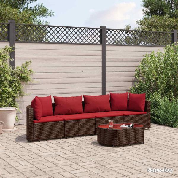Salon de jardin avec coussins 5 pcs marron r�sine tress�e