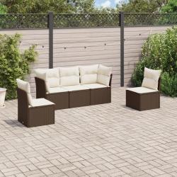 Salon de jardin avec coussins 5 pcs marron r&eacute;sine tress&eacute;e