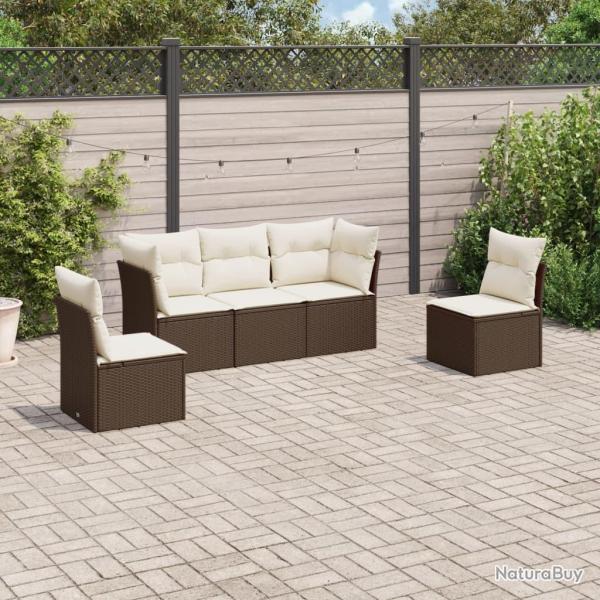 Salon de jardin avec coussins 5 pcs marron r�sine tress�e
