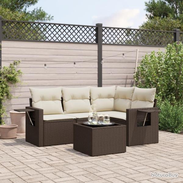 Salon de jardin avec coussins 5 pcs marron r�sine tress�e alsavelo