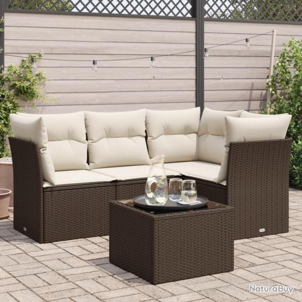 Salon de jardin avec coussins 5 pcs marron r�sine tress�e