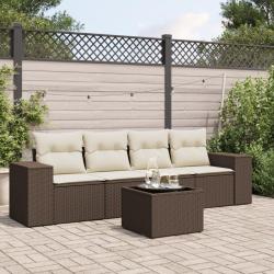 Salon de jardin avec coussins 5 pcs marron r&eacute;sine tress&eacute;e alsavelo