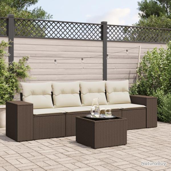 Salon de jardin avec coussins 5 pcs marron r�sine tress�e alsavelo