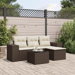 Salon de jardin avec coussins 5 pcs marron r&eacute;sine tress&eacute;e alsavelo