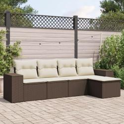 Salon de jardin avec coussins 5 pcs marron r&eacute;sine tress&eacute;e