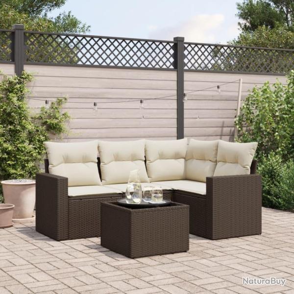 Salon de jardin avec coussins 5 pcs marron r�sine tress�e
