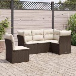 Salon de jardin avec coussins 5 pcs marron r&eacute;sine tress&eacute;e