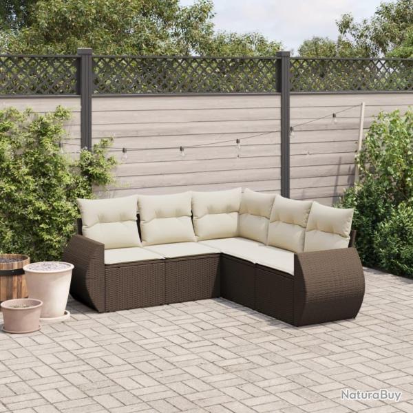Salon de jardin avec coussins 5 pcs marron r�sine tress�e