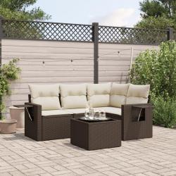 Salon de jardin avec coussins 5 pcs marron r&eacute;sine tress&eacute;e alsavelo