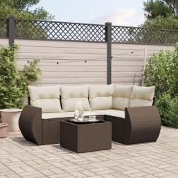 Salon de jardin avec coussins 5 pcs marron r&eacute;sine tress&eacute;e alsavelo