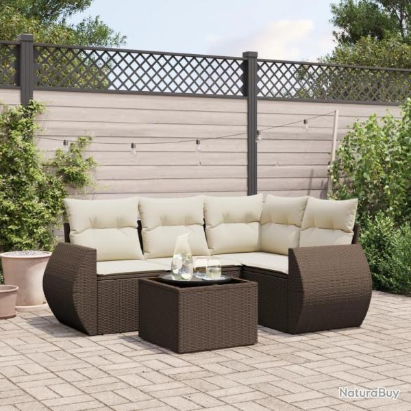 Salon de jardin avec coussins 5 pcs marron r�sine tress�e